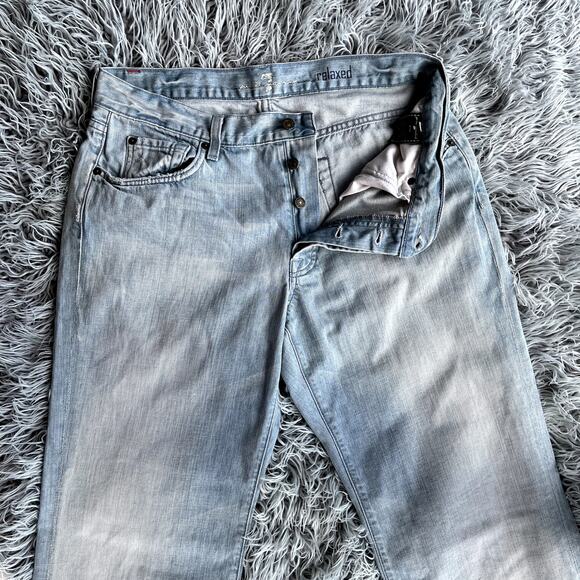 7 Seven For All Mankind Relaxed Light Wash Distressed Denim Jeans Mens 33 Long - Picture 7 of 11